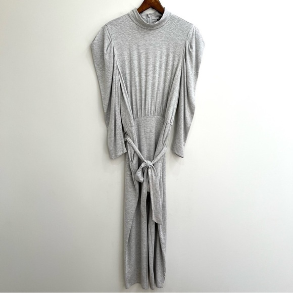 Express Gray Cozy Stretch Jersey Knit Belted Puff Sleeve Lounge Jumpsuit XL - Picture 3 of 14